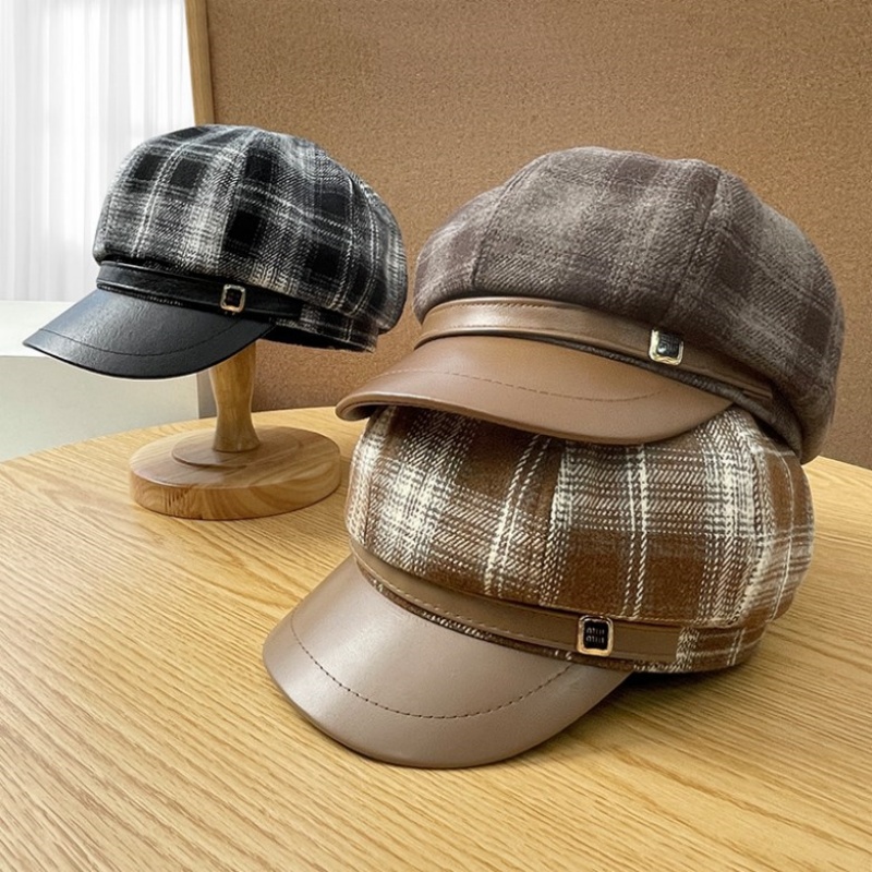 Outdoor Sport Hat - New PU Leather Patchwork Grid Octagonal